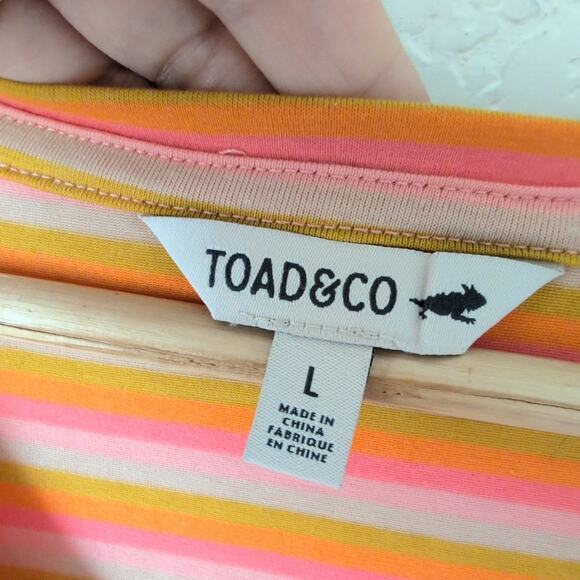 Toad & Co Womens Top L - Orange Pink Striped Colorful Long Sleeve V-Neck Shirt - Picture 5 of 7